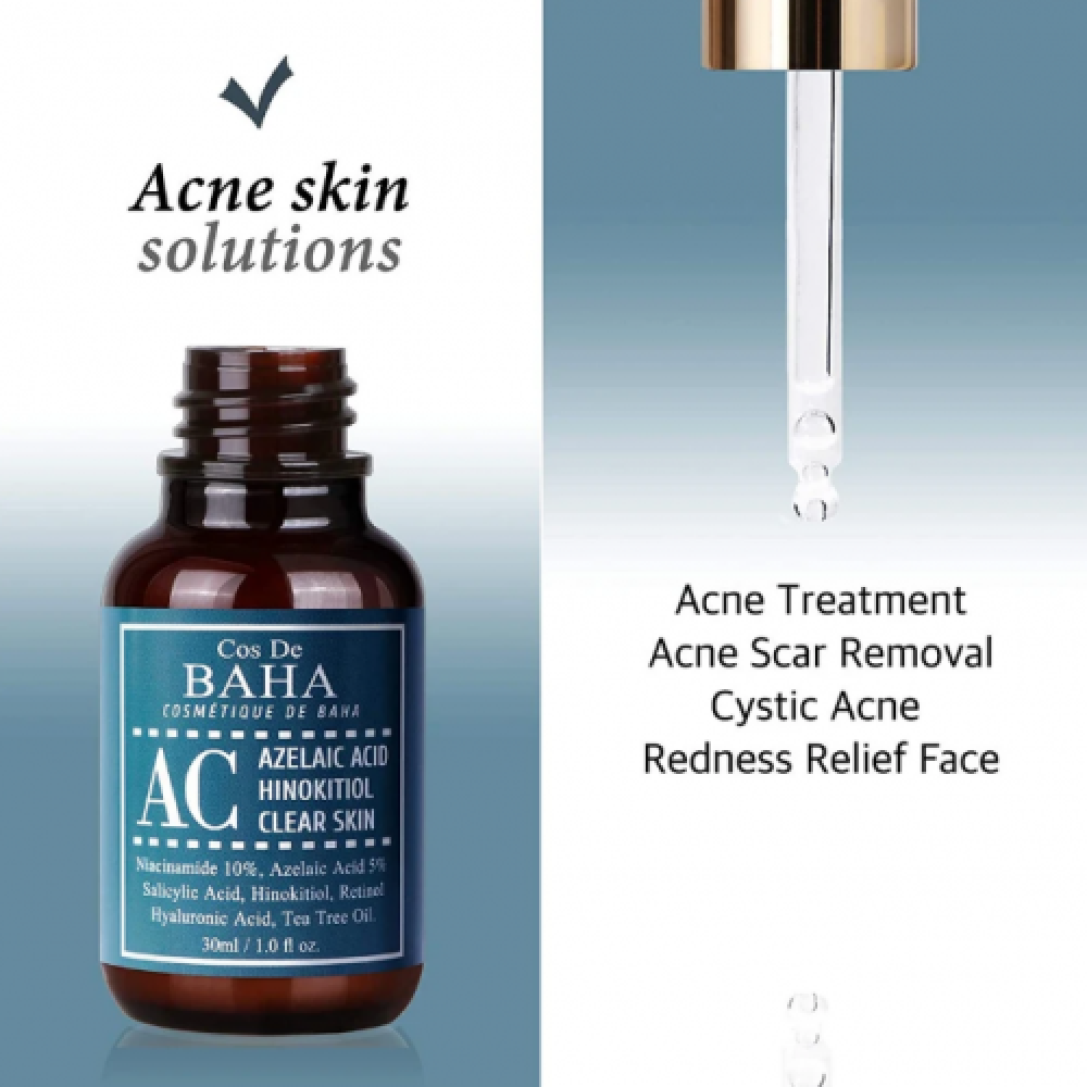Cos De Baha Acne Treatment Serum with  Azelaic acid 5%, Niacinamide 10% Сироватка для проблемної шкіри з азелаїнової кислотою 5% і ніацинамід 10%