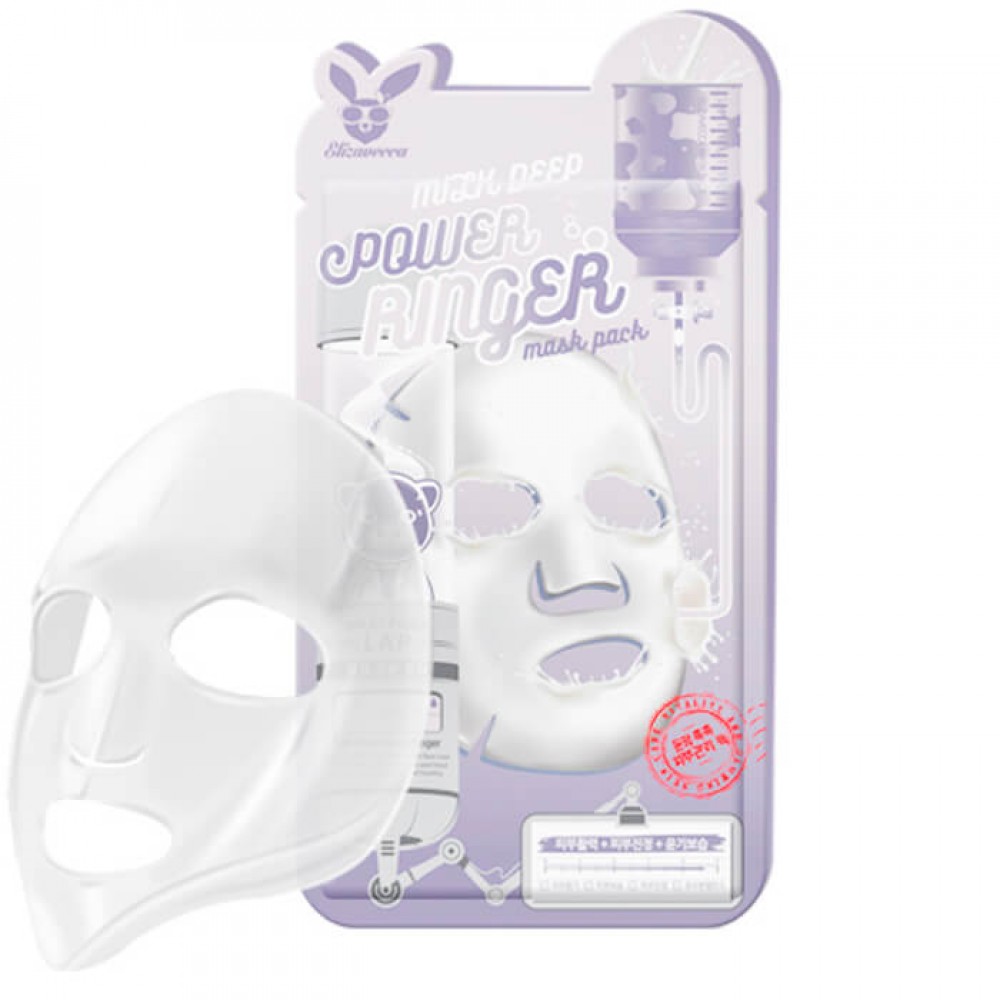 Тканевая маска для лица ELIZAVECCA Deep Power Ringer Mask Pack. Milk (Молочная) Увлажняет и тонизирует, в состав так же входит гиалуроновая кислота и цветочные экстракты, маска наполняет кожу энергией, возвращает упругость