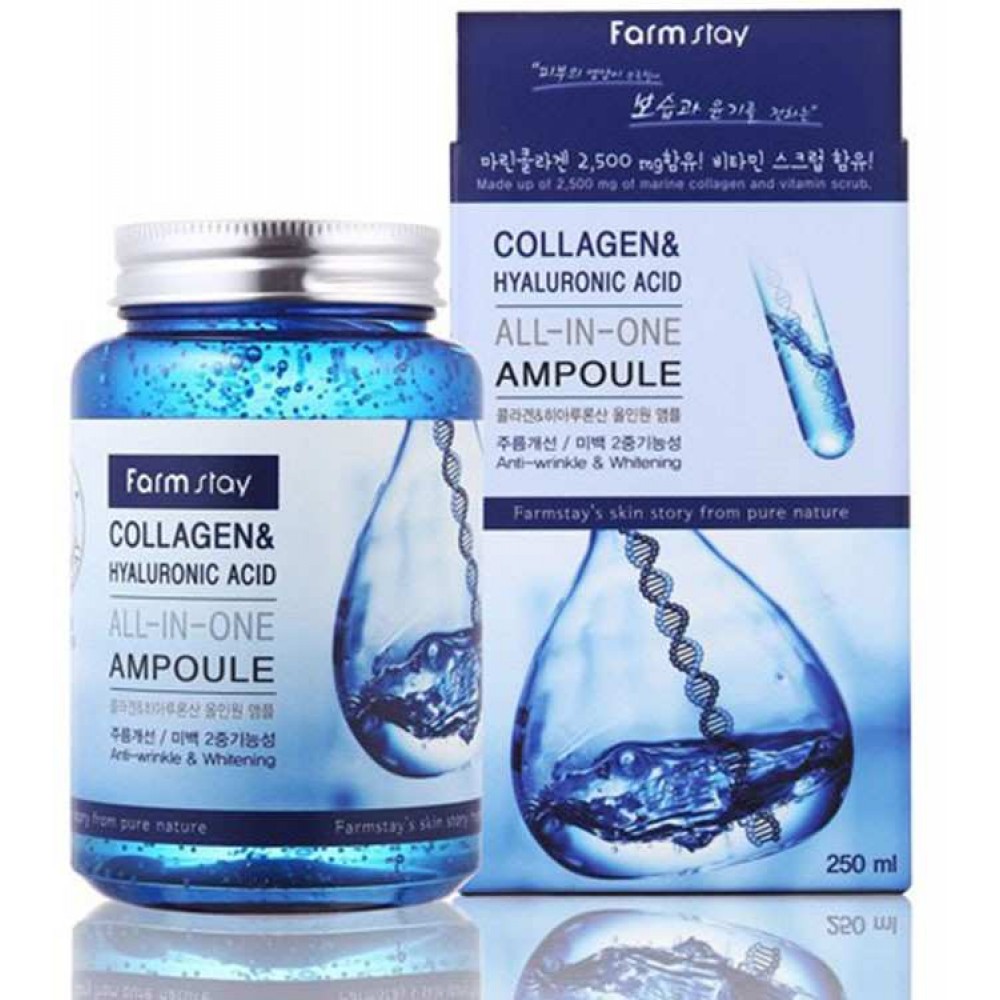 FARMSTAY Collagen & Hyaluronic Acid All-In-One Ampoule Ампульная сыворотка с коллагеном и гиалуроновой кислотой