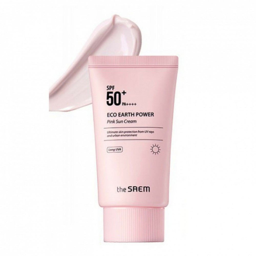 THE SAEM Eco Earth Power Pink Sun Cream Интенсивный солнцезащитный крем c каламином для проблемной кожи